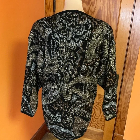 Vtg 80s sparkly geometric oversized sweater - Picture 10 of 12